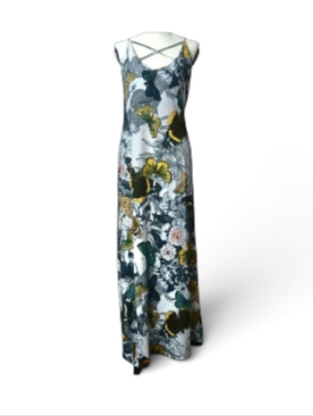 Jean Pierre Klifa Dress Maxi Floral Crisscross Spaghetti Designer Sz S